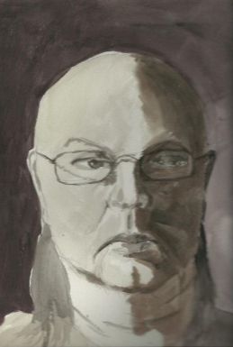 Self-Portrait in Payne's Grey Watercolor.